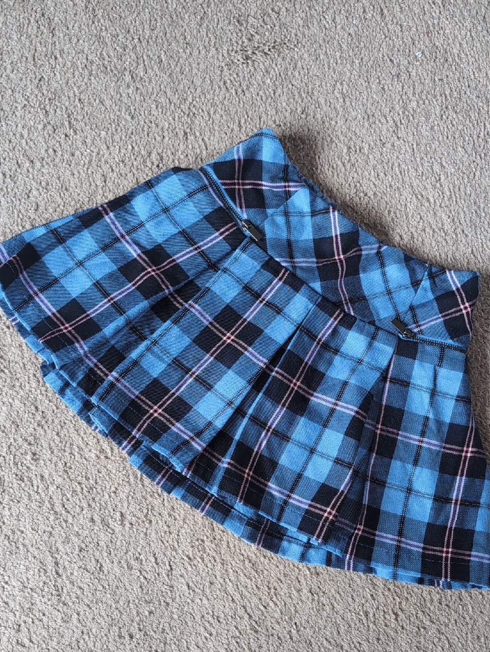 ⭐2/$20 Justice Blue Plaid Pleated Skater Skirt with Pink Accents